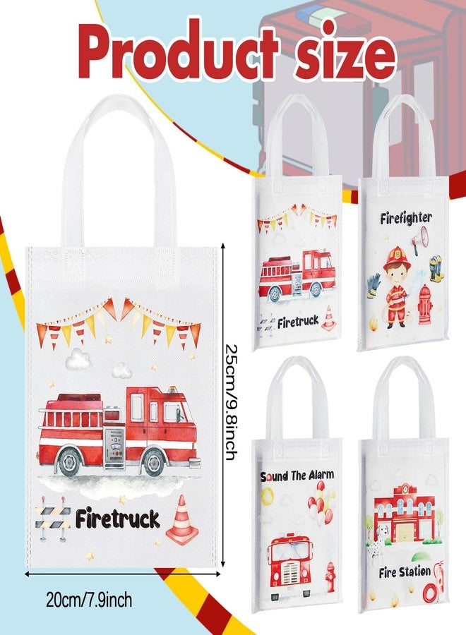 Vincreem 24 Pcs Firetruck Party Favors Gift Bags 2025 Christmas Fire Truck Theme Birthday Decorations Party Supplies Non Woven Reusable Firefighter Goodie Gift Bags with Handles - Image 2